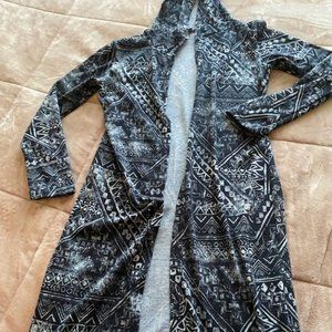 Aztec Print Hooded Long-Sleeve Cardigan/Duster